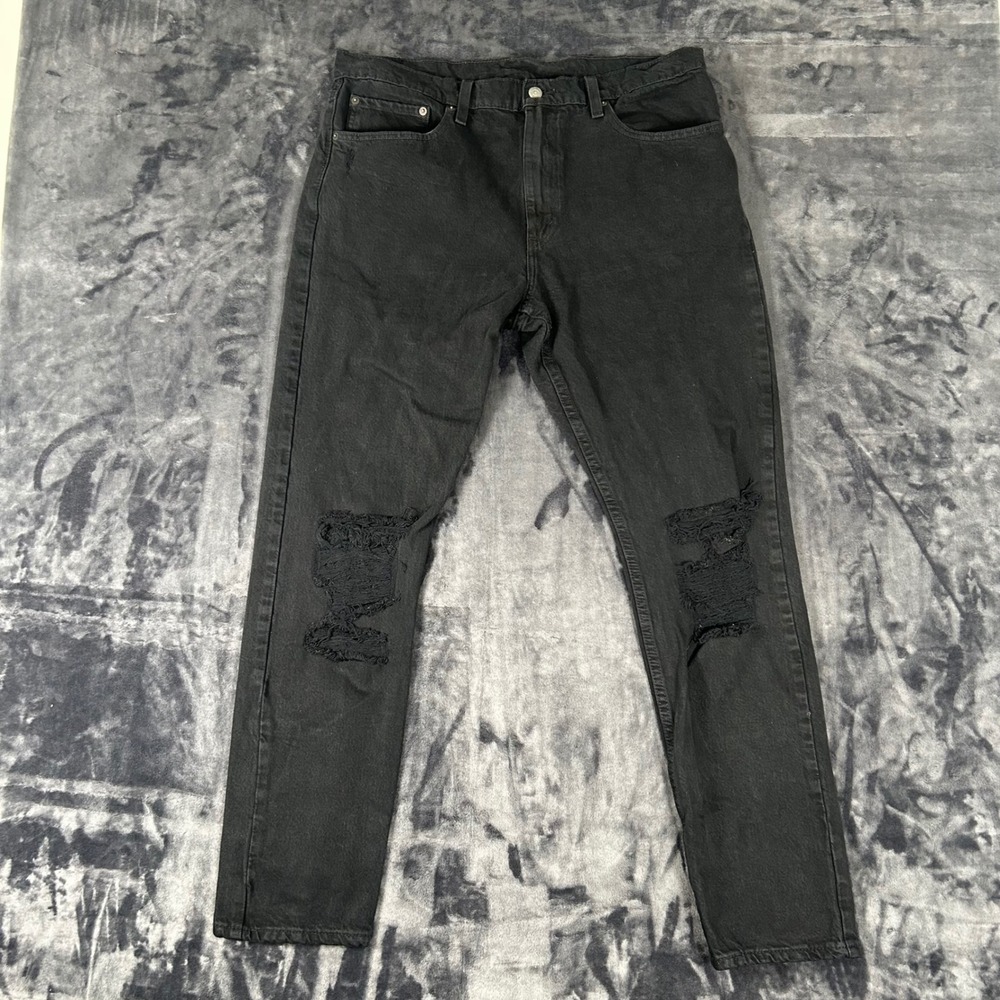 Levi's 512 Slim Taper Jeans Mens 36x32 Black Distressed Ripped Denim